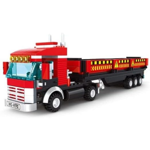 General Jim's Semi Truck and Trailer Transport Vehicle Red Heavy Duty Work Truck 323 Piece Modular Building Block Model Tractor Trailer Building Blocks Set - for Teens and Adults