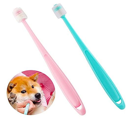 2 Pcs 360-Degree Small Dog and Cat Toothbrush, Bristle Diameter 0.51", Soft Silicone Deep Pet Teeth Cleaning Kit (Colors May Vary)