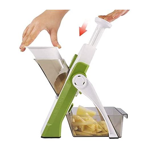 ONCE FOR ALL Mandoline Vegetable Slicer Adjustable Thickness Potato Onion Chopper Safe Upright Dicer (Green)