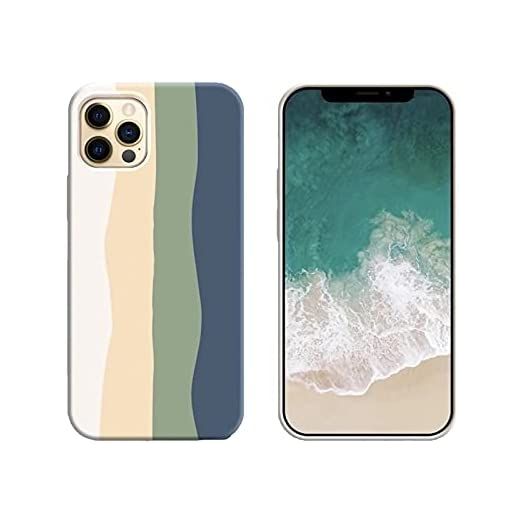 Oniuk Compatible for iPhone 11 Pro Max 6.5 inch Creative Cute Rainbow Green Stripe Line Soft Liquid Silicone Case [Drop Protection] [Shock-Absorbing Corners]