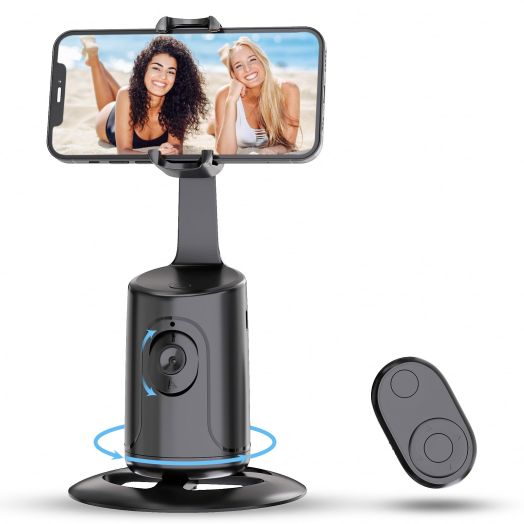 Auto Face Tracking Tripod - 360° Rotation Auto Tracking Phone Holder, No App, Phone Camera Mount with Remote and Gesture Control, Rechargeable Smart Shooting Holder for Video Recording, Tiktok