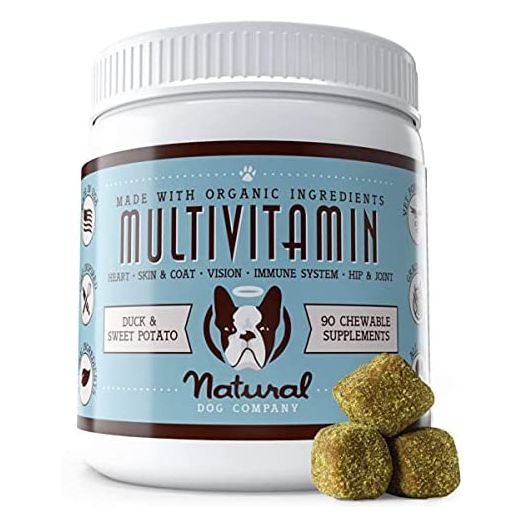 Natural Dog Company Multivitamin Chews (90 pieces) | Dog Vitamins and Supplements | Duck and Sweet Potato Flavor | With Vitamin E for Dogs | For Healthier Heart, Immune System, Hip, Joint, Skin & Coat