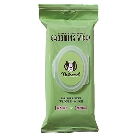 Natural Dog Company Grooming Wipes with Aloe Vera, Cleanses, Soothes, & Deodorizes, Fragrance Free, Hypoallergenic, Biodegradable Wipes (50 Wipes)