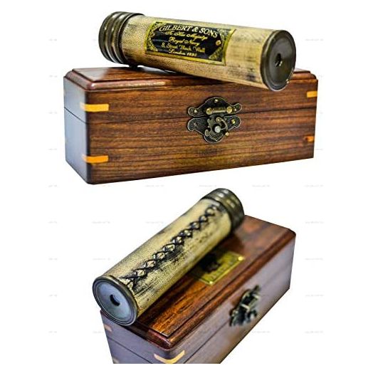 Sailor's Art Handmade Brass Kaleidoscope with Wooden Box, Antique Finish
