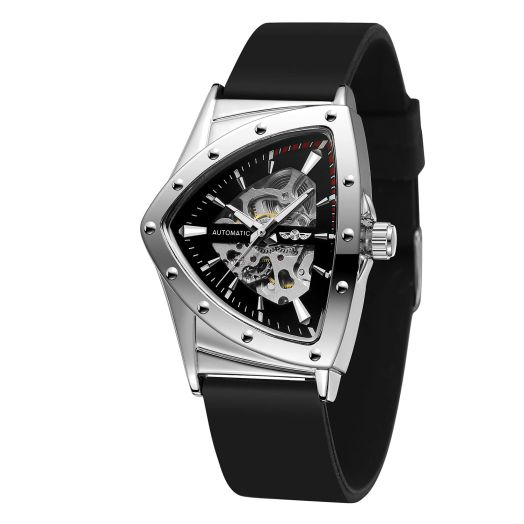 FORSINING Men's Unique Design Luxury Automatic Movt Triangle Popular Style Rubber Strap Waterproof Watch