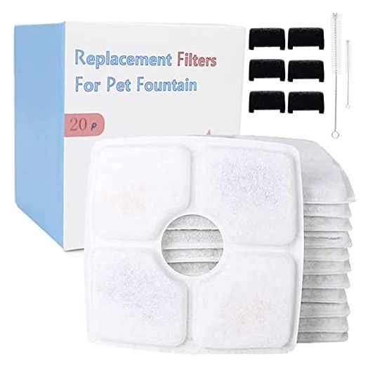 Cat Fountain Filter Replacement 20 Packs for 84oz/2.5L Veken and Identical Fountain 12 Filter 6 Sponge 2 Brush Included