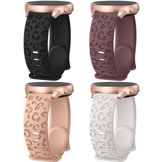 4 Pack Leopard Engraved Bands Compatible with Samsung Galaxy Watch 6/5/4 Band 40mm 44mm, Galaxy Watch 5 Pro 45mm,Galaxy Active 2,Galaxy Watch 3,20mm Soft Silicone Replacement Sport Strap for Women