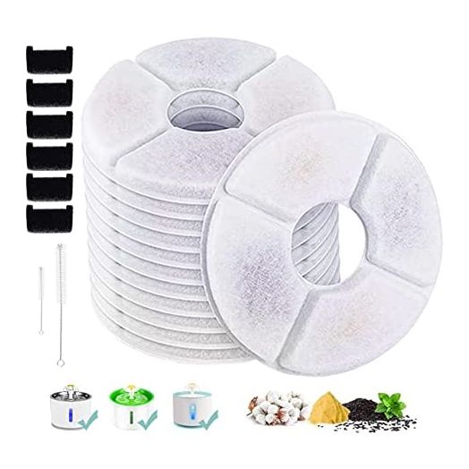 Cat Water Fountain Filter Replacement 20 Packs for 84oz/2.5L Automatic Round Cat Fountain 12 Filter 6 Sponge 2 Brush Included