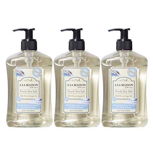 A La Maison Fresh Sea Salt Liquid Hand Soap | 16.9 Fl oz. Pump Bottles Moisturizing Natural Hand Wash Soap | Triple French Milled | Gentle To Hands | (3 Pack)