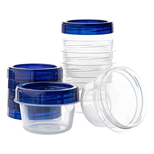 Twist Top Deli Containers Clear bottom With blue Top Twist on Lids Reusable, Stackable, Food Storage Freezer Container (6, 4 OUNCE)