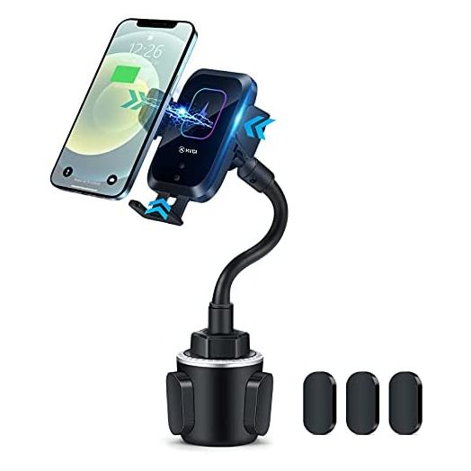 Piosoo Wireless Car Charger-Cup Holder Phone Mount,Automatic Infrared Smart Sensor Clamping Qi 15W Fast Universal Adjustable Cell Phone Wireless Charging Air Vent Cradle