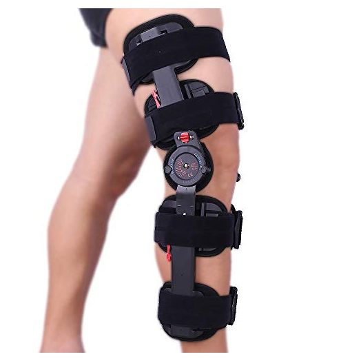Hinged Knee Brace ROM Adjustable Post Op Knee Support Orthosis Immobilizer Protector for Left Leg and Right Leg, Both Men and Women