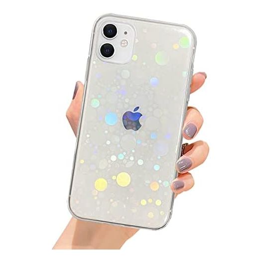 SmoBea Compatible with iPhone 11 Case, Clear Laser Glitter Bling Circular Soft & Flexible TPU and Hard PC Shockproof Cover Women Girls Circular Pattern Phone Case (Rainbow Circular/Clear)