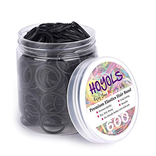 HOYOLS 3/4” Inches Black Hair Rubber Bands for Hair Ties Small Elastics Bands Large Hair Braiding Ponytail
