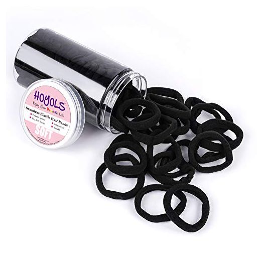 HOYOLS Seamless Hair Ties, Cotton Cloth Fabric Black Hair Bands, Soft Large Ponytail Holder for women Hair