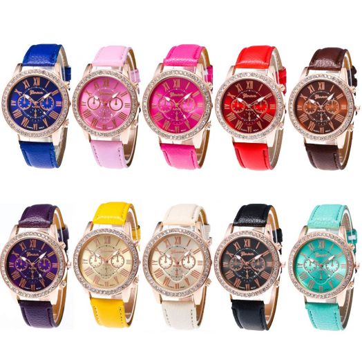 CdyBox Wholesale Watch 10 Pack Rhinestone PU Leather Wristband Roman Numerals Analog Quartz for Women Men