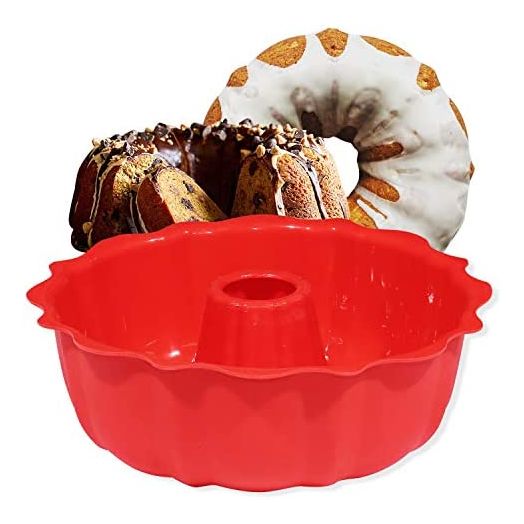 Aokinle European Grade Top-Level Silicone Cake Mold, Non Stick 9 inch Fluted Tube Cake Pan