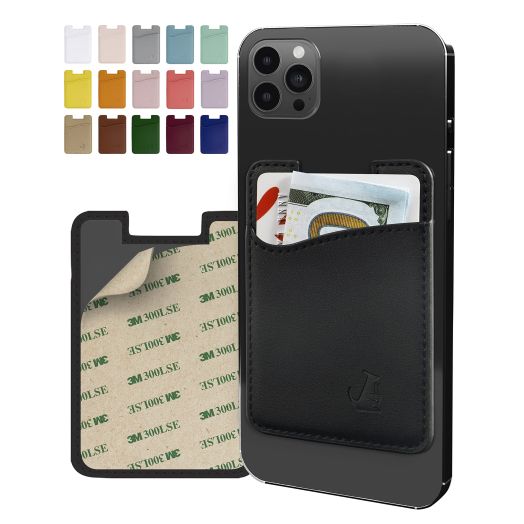 Premium Leather Phone Card Holder - Stick On Wallet for iPhone and Android Smartphones - Minimalist Style with Non-Slip Lining Secures Up to 3 Cards Kangaroo