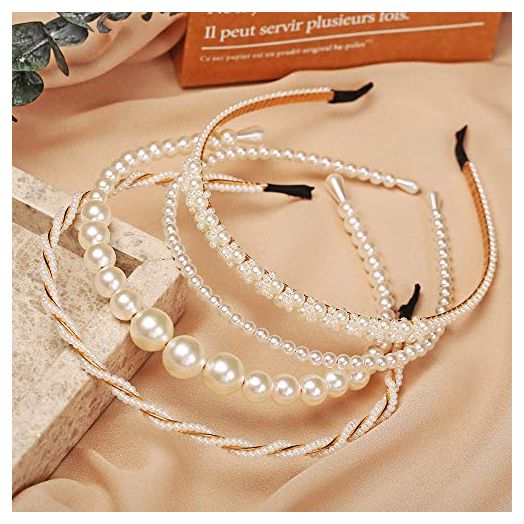 BEAYFILY White Artificial Pearl Hairbands (4 Pack)