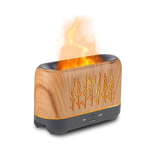 OKTOYO Essential Oil Diffuser with Flame Light, Upgraded Super Quiet Diffusers for Aromatherapy Essential Oils Mist Humidifiers with 3 Mist Mode 4 Timer Waterless Auto Shut-Off for Home Office(Wood)