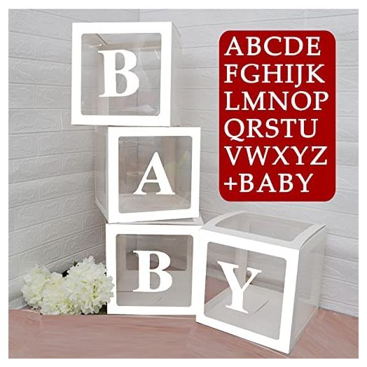 Baby Boxes for Baby Shower with 30 Letters(A-Z+BABY),Baby Shower Decorations Transparent Balloon Boxes Backdrop Baby Blocks for Baby Boy or Girl Shower 1st Birthday,Bridal Shower, Gender Reveal