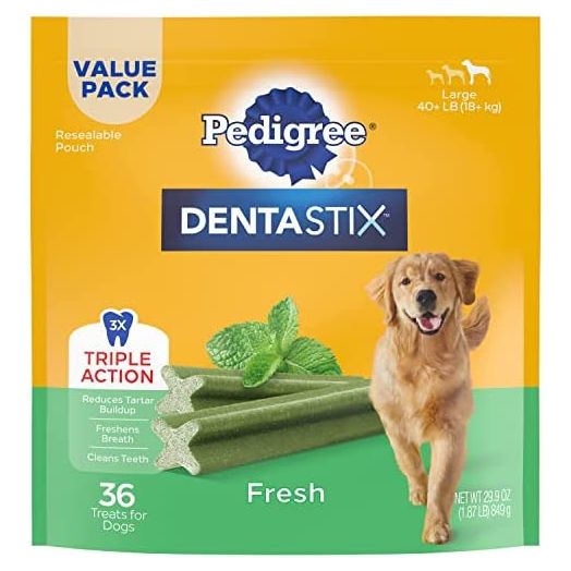 PEDIGREE DENTASTIX Dental Dog Treats for Large Dogs Fresh Flavor Dental Bones, 1.87 lb. Value Pack (36 Treats)
