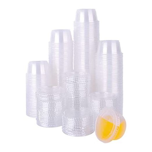 TashiBox 2-Ounce Disposable Plastic Jello Shot Cups with Lids, Clear (200 Pack)
