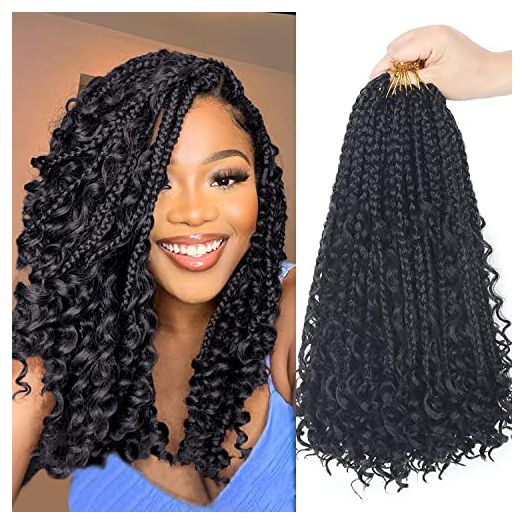 Goddess Box Braids Crochet Hair With Curly Ends 14 Inch Bohomian Box Braids Crochet Braids (8 Pack, Pack of 8)