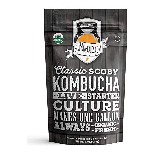 Fermentaholics ORGANIC Kombucha SCOBY With Twelve Ounces of Starter Tea, Live Starter Culture, Makes A One Gallon Batch