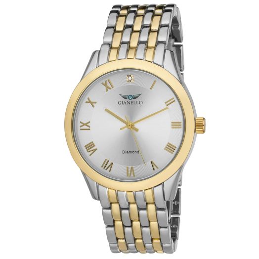 Gianello Men's Genuine Diamond Dial 5 Link (Model GNL7763) Watch Carat Size 1/10 (Two Tone)