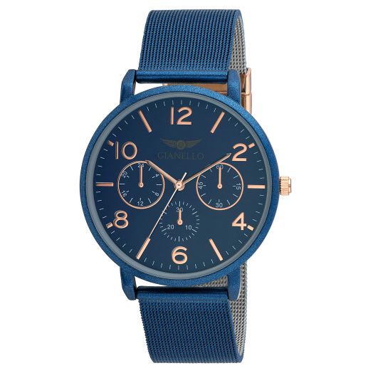 Gianello Men's 45mm Faux Chrono Mesh Two Tone Dial Bracelet Watch (GNL7751) (Blue)
