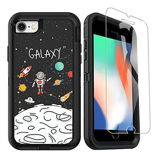 OTTARTAKS iPhone SE 2020 Case with Screen Protector, Galaxy Astronaut Space Planet iPhone 7 8 Case Cute Funny Design, Shockproof Full Body Heavy Duty Protective Case for iPhone SE 2nd/7/8/6/6s