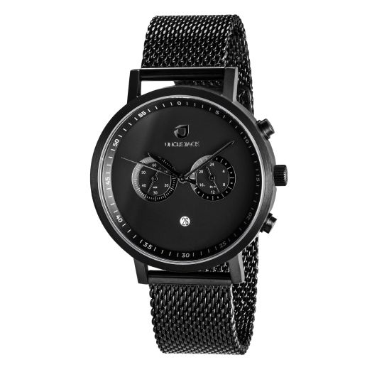 Uncle Jack Chronograph Watches for Men and Women | 42mm Black Steel Case with Mesh Strap | Classic Chrono Watch Movement | Water Resistant, Date Feature