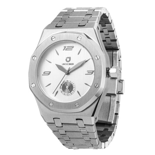 Uncle Jack Luxury Watches for Men and Women | Unique Stainless Steel Octagon Case | Minimalist Design, Japanese Movement Watch | Pioneer Collection Available in Titanium & Matte Silver (Steel)