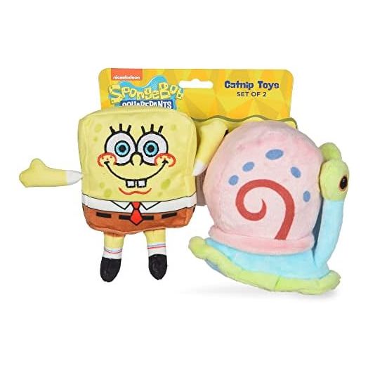 2pc Cat Toy Collection, SpongeBob and Gary Plush Toys Infused with Catnip | Official Nickelodeon SpongeBob SquarePants Pet Products