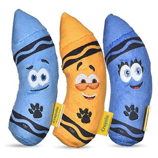 Crayola for Pets 3pk Small Aromathera-play Plush Squeaker Crayons Dog Toys in Pup-Visible Colors Dogs See Best, Blue, Yellow + Purple Plush Crayon Scented Dog Toys with Soothing Scents