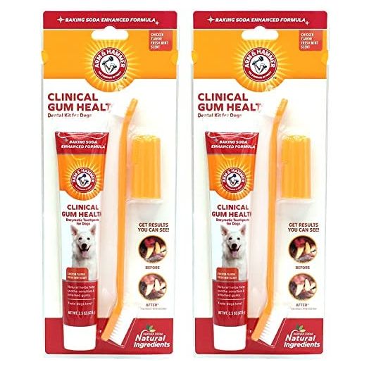 Arm & Hammer for Pets Clinical Care Dental Gum Health Kit for Dogs | Contains Toothpaste, Toothbrush & Fingerbrush | Soothes Inflamed Gums, 3-Piece Kit, Chicken Flavor - 2 Pack