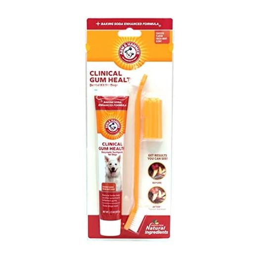 Arm & Hammer for Pets Clinical Care Dental Gum Health Kit for Dogs | Contains Toothpaste, Toothbrush & Fingerbrush | Soothes Inflamed Gums, 3-Piece Kit, Chicken Flavor