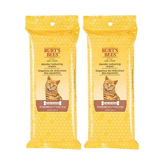 Burt's Bees for Cats Natural Dander Reducing Wipes | Kitten and Cat Wipes for Grooming | Cruelty Free, Sulfate & Paraben Free, pH Balanced for Cats - Made in USA - 2 Pack