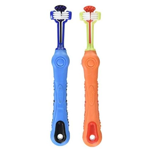 3-Sided Toothbrush For Brushing Dog's Teeth, Assorted Colors | Best Dental Care For Dogs For Fresh Breath | Small Breed Dog Toothbrushes, 2 Pack