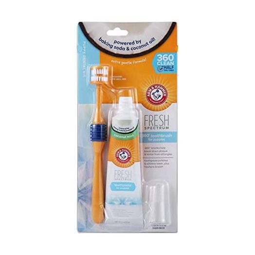 Arm & Hammer Fresh Spectrum Puppy Dental Kit for Small Dogs | Puppy Tooth Brushing Kit 360 Degree Dog Toothbrush, 2 oz Baking Soda Arm & Hammer Toothpaste, Finger Brush | Cleans Plaque and Tartar
