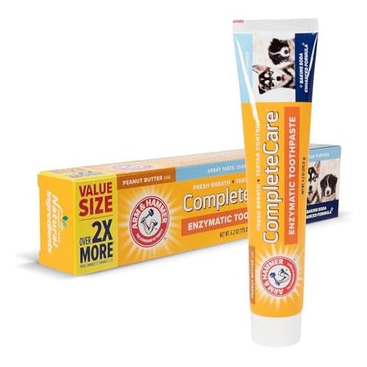 Arm & Hammer Complete Care Enzymatic Dog Toothpaste Value Size | 6.2 oz Peanut Butter Flavor Enzymatic Dog Toothpaste for Puppies | Great Tasting Dog Toothpaste with Arm & Hammer Baking Soda