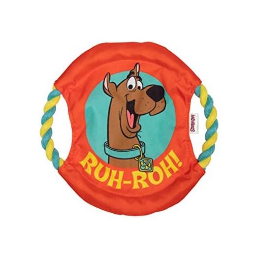 Scooby-Doo for Pets "Ruh-Roh" Dog Frisbee with Rope | Red, Blue, Yellow, and Brown Scooby Doo Fabric Frisbee for Dogs | Fabric Dog Toy for All Dogs | Rope Toys for Dogs