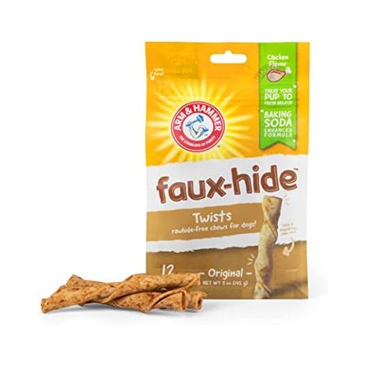 Arm & Hammer for Pets Faux-Hide Dog Dental Treat Twists, 12 pcs | 5 oz Bag Rawhide Free Dog Dental Chews in Chicken Flavor Baking Soda Formula Dog Dental Treats for Fresh Breath