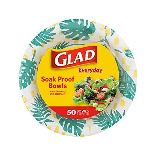 Glad Disposable Heavy Duty Microwave Safe Paper Bowls, 16 Oz