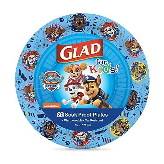 Glad for Kids Paw Patrol Paper Plates, Heavy Duty Disposable Soak Proof Microwavable Paper Plates