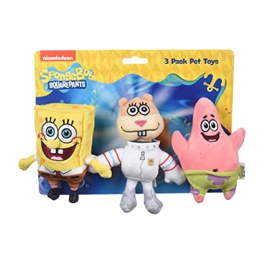 Nickelodeon SpongeBob SquarePants for Pets Spongebob, Patrick, and Sandy Figure Plush Dog Toy | 6 Inch Small Dog Toys for Spongebob Fans | Squeaky Dog Toys for All Dogs