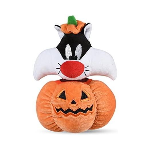 Looney Tunes for Pets Sylvester The Cat Halloween Pumpkin Head Plush Dog Toy | Stuffed Animal Toy for Dogs, Small Dog Toy Sylvester The Cat Squeaky Dog Toy Dog Chew Toy, 6 Inch