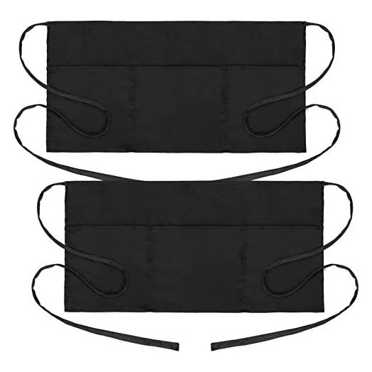 Will Well 3 Pockets Waitress Aprons, Stain Resistant, Black (2 Pack)