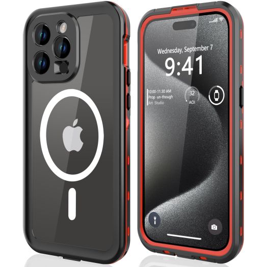 for iPhone 15 Pro Max Waterproof Case, Built-in Screen Protector [IP68 Underwater][Military Dropproof][Dustproof] Full Body Shockproof Phone Case for iPhone 15 Pro Max 6.7 inch(Red)